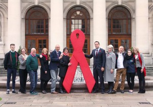 26/11/2015 Minister for Health, Leo Varadkar TD (5th from right), launches Ireland's first National World AIDS Day (WAD) Campaign developed by NGOs and statutory bodies across Ireland in partnership with the HSE Sexual Health and Crisis Pregnancy Programme #WADirl. Pictured with Minister Varadkar are, from left, Oisin McKenna, SpunOut.ie, Jacinta Whelan, Dochas, Mick Quinlan, HSE Gay Men's Health Service, Roisin Guiry, HSE Sexual Health and Crisis Pregnancy Programme, Niall Mulligan, HIV Ireland, Fiona Lyons, HSE Clinical Lead for Sexual Health, Lynn Caldwell, ACET, Jimmy Goulding, Positive Now, Aoife Ni Shuilleabhain, USI, and Hayley Mulligan, AIDSWest. Photo: Mark Stedman/Photocall Ireland