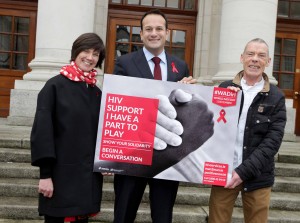 26/11/2015 Minister for Health, Leo Varadkar TD, launches Ireland's first National World AIDS Day (WAD) Campaign developed by NGOs and statutory bodies across Ireland in partnership with the HSE Sexual Health and Crisis Pregnancy Programme #WADirl. Pictured with Minister Varadkar are Fiona Lyons, HSE Clinical Lead for Sexual Health, and  Jimmy Goulding, Positive Now. Photo: Mark Stedman/Photocall Ireland